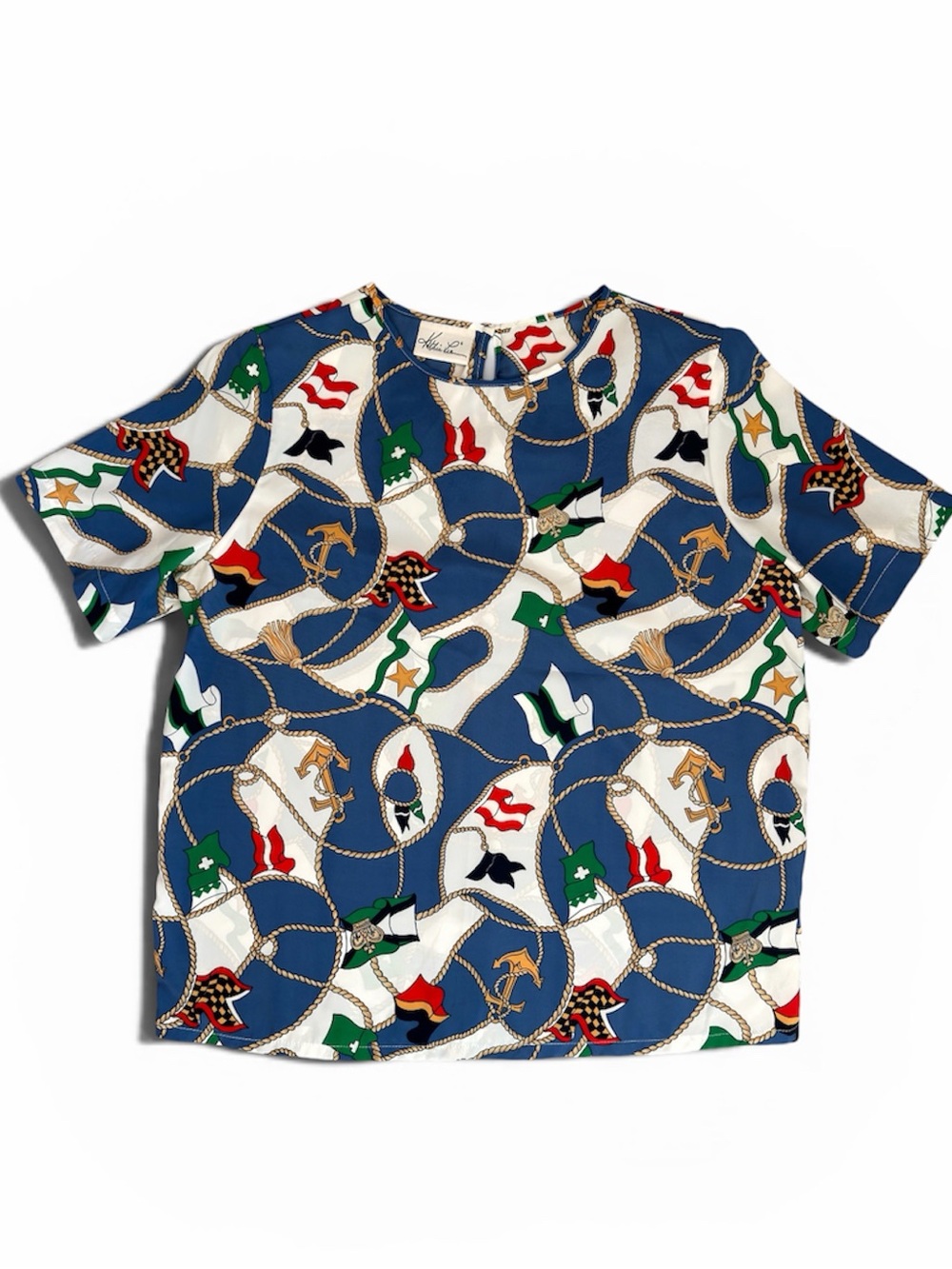 Vintage Kathie Lee Nautical Flag Anchor Blouse